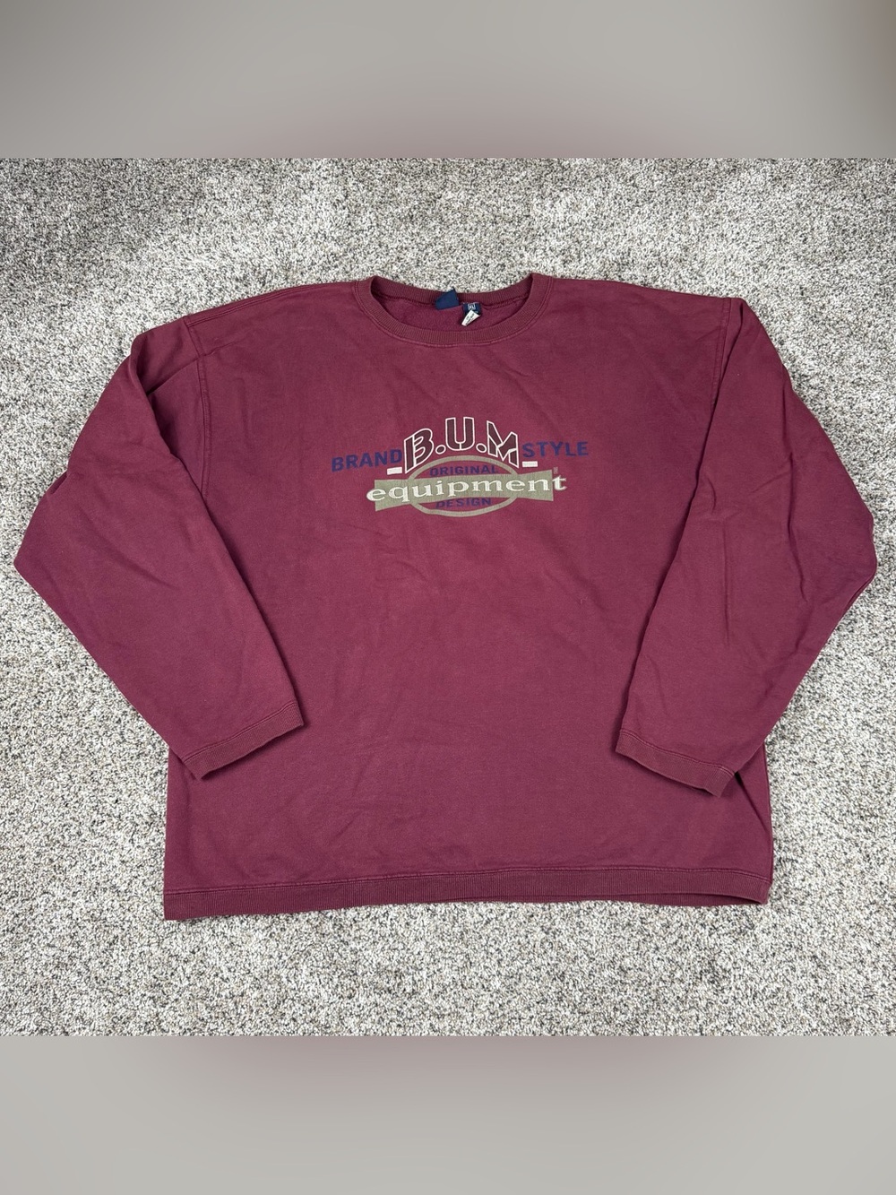 Vintage 90s XL Mens BUM Equipment Pullover Crewneck Graphic Sweatshirt Maroon